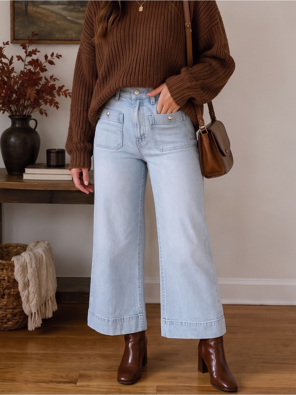 H&M High Rise Cropped Wide Leg Jeans